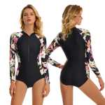 Women's Floral Pink Long Sleeve Zip Swimwear - XL