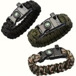 Survival Bracelet With Whistle And Compass - Multifunctional Outdoor Gear Universal Fit Polyester Blend Paracord Wristband Emerg