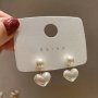 1 Pair Of Dangle Earrings Dainty Heart Design Inlaid Faux Pearl Match Daily Outfits Party Accessories Casual Dating Decor