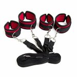 Under Bed Sex Bondage Restraints With Handcuffs & Ankle Cuffs - Black & Red