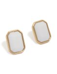 Goldair Gold Rectangle Enamel White Stud Earrings