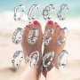 12pcs Bohemian Vintage Style Beach Foot Ring Set Hollow Love Heart Garland Feather Decor Silvery Minimalist Style Adjustable Open Toe Ring
