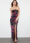Lined Knitted Tulle Long Evening Evening Dress - Multi
