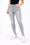 Ladies Light Grey High Rise Ripped Stretch Skinny Jeans