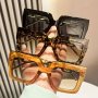 3PCS Women's Square Large Frame Glasses Metal Chain Multicolor Three-in-one Set Of Fashion Glasses