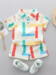 2PCS Baby's Color Clash Block Print Golf Shirt & Casual Shorts Toddler & Infant Boy's Clothing Set For Spring Summer