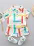 2pcs Baby's Color Clash Block Print Golf Shirt & Casual Shorts Toddler & Infant Boy's Clothing Set For Spring Summer