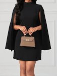 Mock Neck Cape Sleeve Dress Elegant Solid Color Simple Dress For Party & Banquet Women's Clothing