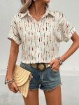 Allover Print Button Front Shirt Vacation Style Short Sleeve Shirt For Spring & Summer Women's Clothing