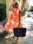 Plant Print Flutter Sleeve Dress Vacation Crew Neck Ruffle Hem Loose Babydoll Dress For Spring & Summer Women's Clothing