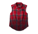 Women’s Simmering Sleeveless Shirt – Yd Plaid – Bold Red