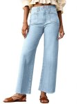 Cicy Bell Womens High Waisted Cropped Jeans Trendy Stretchy Baggy Straight Leg Raw Hem Capri Denim Pants Pale Blue
