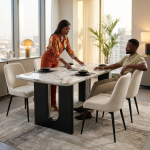Modern Light Marble-look Dining Table And Chair Set