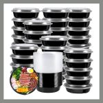 Pokanic Meal Prep Containers Round 10 Set X 28 Oz With Lids 1 Compartment Stackable Reusable Leakproof Food Safe Microwave Freez