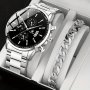 2PCS/SET Men's Fashion Quartz Watch & Stainless Steel Bracelet Set Ideal Choice For Gifts