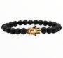 Black Matte Agate Stone Bracelet With Crowns & Cheetah - Gold