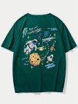 Cartoon Spaceman Print Men's Casual Short Sleeve Crew Neck T-Shirt Summer Outdoor