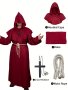 Men's Hooded Solid Medieval Renaissance Style Priest Cloak Robe Stylish And Novel Costume Suitable For Halloween Cosplay Wear