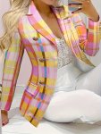 Plaid Print Double Button Blazer Stylish Lapel Collar Long Sleeve Blazer For Spring & Fall Women's Clothing
