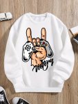 Boys' Game Controller Hand Sign Graphic Sweatshirt - 100% Polyester Casual Crew Neck Pullover Non-stretch Knit Fabric Geometric