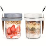 12OZ Overnight Oats Glass Jar With Lid & Spoon - Leakproof Bpa-free Food Storage Container For Yogurt Milk Salad - Perfect For S