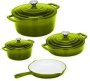 Dolphin 7 Piece Cast Iron Cookware Set - Green Pot With Lid 200 L Capacity Steel Non-stick