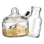 Sugar Bowl Creamer & Spoon Clear Glass 3-PIECE Set