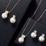 Faux Pearls Pendant Necklace & Stud Earrings Set Birthday evening Party party celebration festival Gift For Mother For Ladies