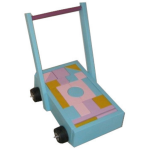 Wooden Trolley With Handle Plus 36 X Colored Blocks - Pink Trolley With Square Handle