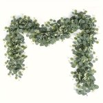 1PC Eucalyptus Garland With Long Willow Leaves Silvery Dollar Boston Fern Greenery Garland White Flowers Eucalyptus Vines Scene