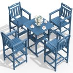 Suunyn Outdoor Bistro Bar Set Patio High Top Table And Bar Height Tall Adirondack Chairs Set Of 4 All-weather Hdpe Square Pub Fu