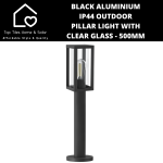 Black Aluminium IP44 Outdoor Pillar Light With Clear Glass - 500MM