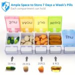 Rainbow 7-DAY Pill Organizer With Am pm Compartments - Colorful Vitamin & Medicine Storage Box Easy One-click Open