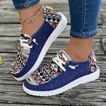 Women's Tribal Pattern Canvas Shoes Casual Round Toe Low Top Flat Sneakers Lightweight Outdoor Walking Shoes