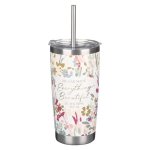 Floral Stainless Steel Mug With Straw