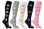 Socks N Socks - Women's 5-PAIR Argyle Design Turkish Cotton Knee High Socks