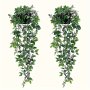 2PCS Artificial Hanging Mandevilla Greenery Plastic Vine Plants For Bathroom Living Room Home Decor Wedding Birthday Decoration Yard Office Shelf Accents Spring Summer Indoor