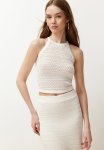 Halterneck Crop Knit Blouse - Ecru