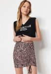 MINI Ruched Animal Print Skirt - Brown