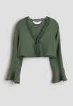 Tie-front Blouse - Dark Khaki Green