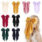 Elegant Satin Bow Hair Clips Set For Women - 1 2PCS Long Ribbon Design With Elastic Metal Barrettes Perfect For Teens & Christma