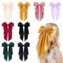 Elegant Satin Bow Hair Clips Set For Women - 1/2PCS Long Ribbon Design With Elastic Metal Barrettes Perfect For Teens & Christmas Styling Black & Beige