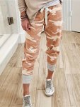 Camo Print Fitted Bottom Joggers Casual High Drawstring Waist Crop Pants For Spring & Summer Women's Clothing