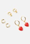 3PK Mid Earring- Gold Plated Red Enamel Strawberry