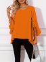 Solid Color Crew Neck Blouse Elegant Ruffle Sleeve Blouse For Spring & Summer Women's Clothing