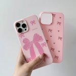 2PCS Pink Bow Large Hole Frosted All-inclusive Anti-fall Mobile Phone Case Suitable For Apple 15PROMAX 15PLUS 15PRO 15 14PROMAX