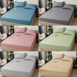3PCS Solid Color Fitted Sheet Set Soft Skin-friendly Breathable Bedding Set For Bedroom Guest Room Machine Washable 1 Fitted She
