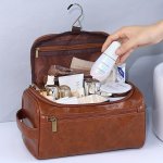 Toiletry Bag For Men Large Travel Shaving Kit Water-resistant Bathroom Toiletries Organizer Pu Leather Cosmetic Bags