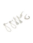 Silver Mixed Diamante & Chain Earrings 3-PACK