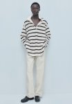 Loose-fit Polo Shirt - Cream Black Striped